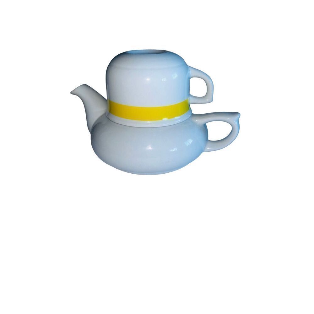 TOSCANY Teapot and Cup Service for One White & yellow Vintage MCM made in Japan